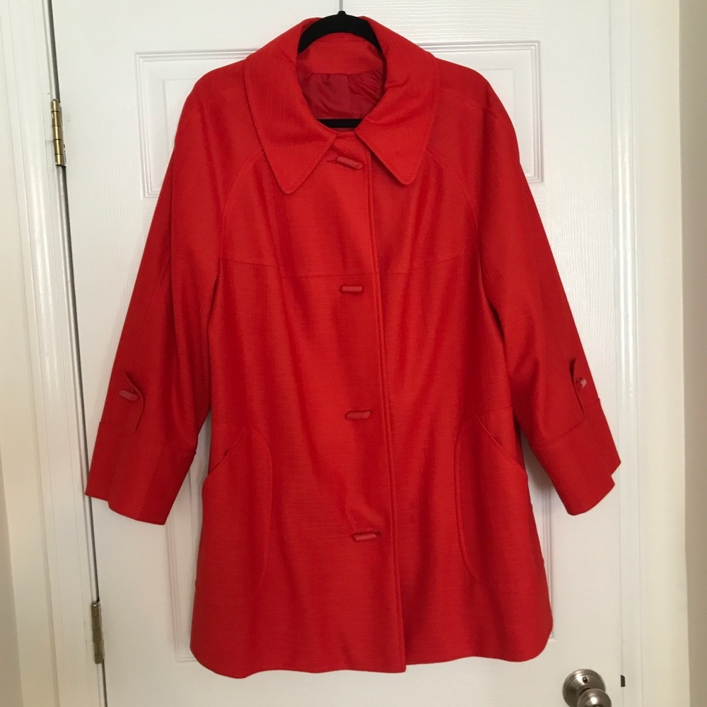 Vintage Blood-Orange Swing Coat with Toggle Buttons